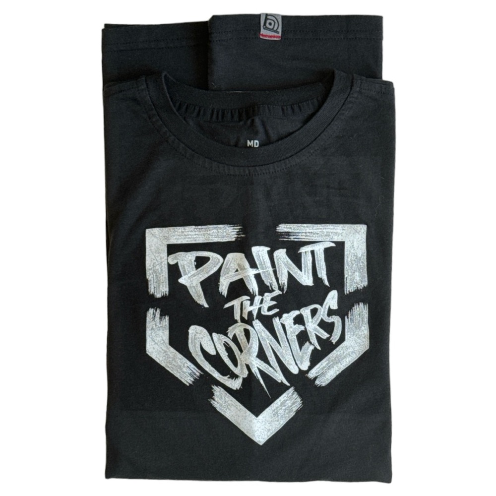 Paint The Corners Black Short Sleeve T-Shirt, leather baseball logo